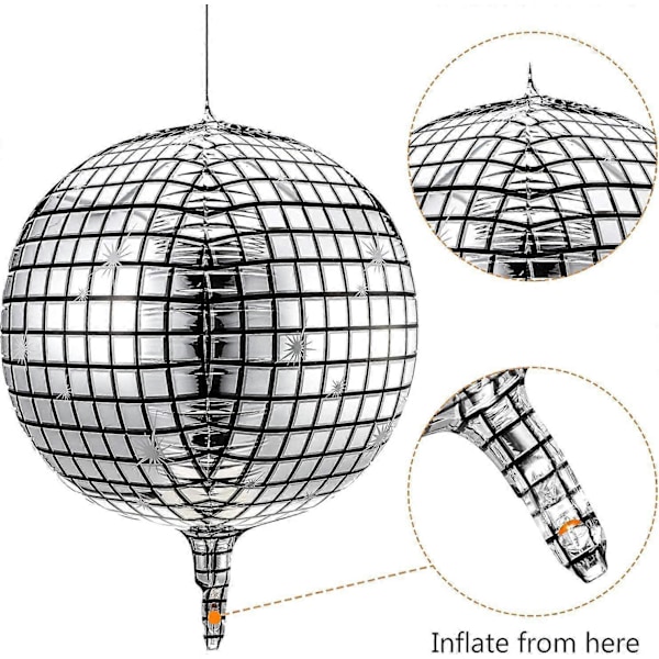 Discokuleballonger 20 Stycken 56 cm 4D Discoballonger Stor Silver Laser Folieballong Metalli