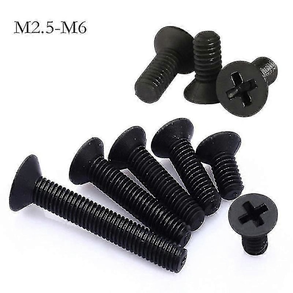 25-100 stk. M2.5 M3 M4 M5 M6 Svarte nylonforsenkede skruer Plast Phillips flate maskinskruer Lengde 5-40mm Zekai 100 stk. M3x8mm