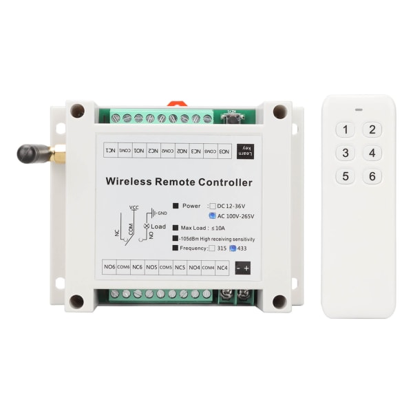 Fjernkontrollmodul 6-kanals relékontroller bryterkort 433MHz AC 100‑265V