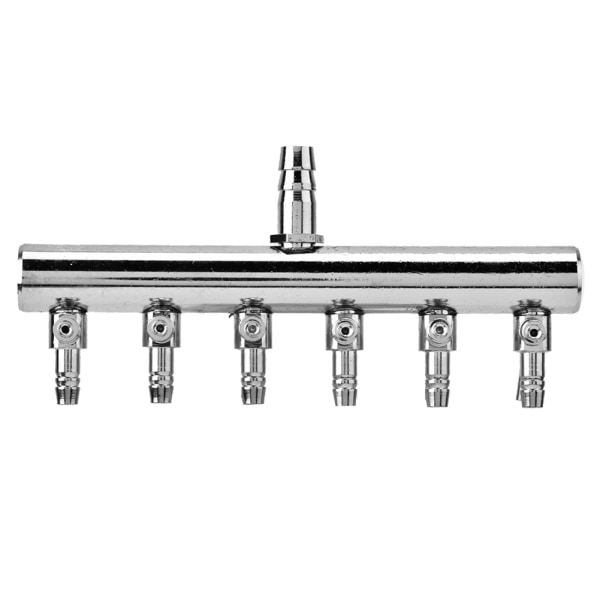 Akvarium fisketank luftstrømkontrollventil, rustfritt stål, 8 mm til 4 mm splitter 6 way