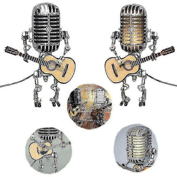 2025 Ny USB Retro Mikrofon Robot Lampa Håller Gitarr Med Ljus Vintage Heminredning