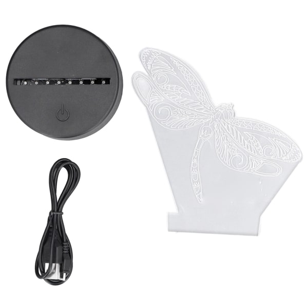 Dragonfly Pattern 3D Light 7 Fargeskiftende LED Nattlys USB batteridrevet 3D dekorativ lampe for soverom