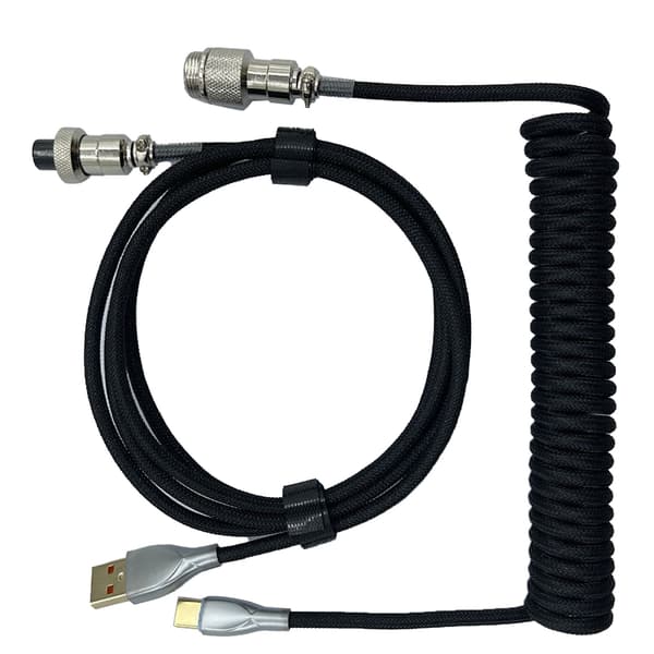 Gaming Keyboard Kabel Professionel Udtrækkelig Robust Stik Spiral Keyboard Kabel til Mekanisk Keyboard Sort
