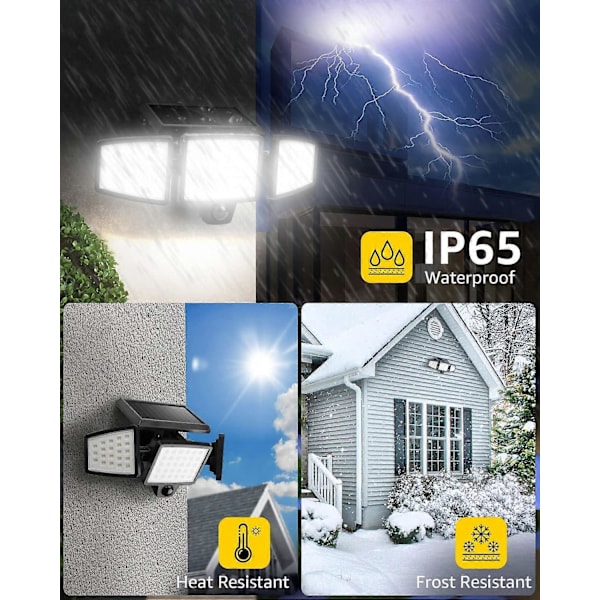 LE Solcellelamper Utendørs, 74LED Solcellelamper Utendørs Bevegelsessensor 1000LM 6500K, 360 Roterbar Utendørs Solcelle Spotlight, LED Sikkerhetslys IP65 Wa