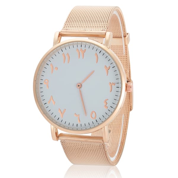 Quartz Urværk Rustfrit Stål Rem Analog Rund Urskive Armbåndsur (Rose Gold)