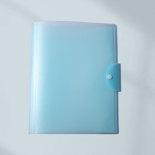 Mapp med flera fack i A3-storlek, PP-plast, transparent, med rundade kanter, dokumentorganisatör med spännlås, för kontor, skola, studenter, transparent blå, 20 fack