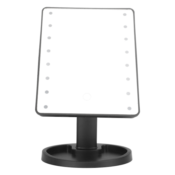 LED-sminkningsspegel, rektangulär, 16 pärlor, USB-uppladdningsbar, vinkeljusterbar, bärbar resespegel, svart PP
