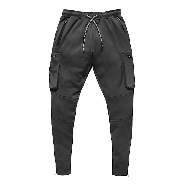 Herr camouflage sport cargo byxor - snygga dragkedja löpbyxor XXL mörkgrå 2