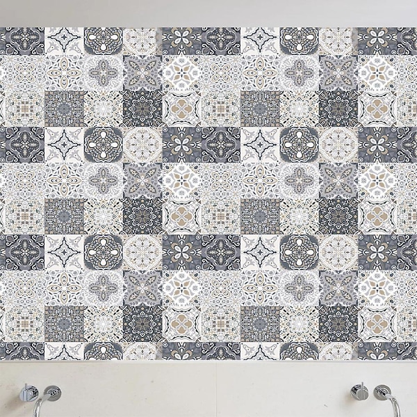 24 Självhäftande Väggdekaler Marockanska Vattentäta Dekaler DIY Kök Badrum Dekoration (24 st, 10×10cm)