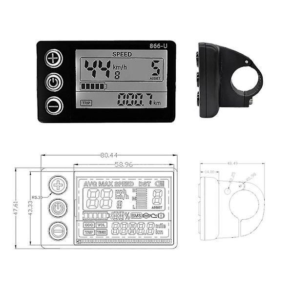 24V 36V 48V 60V 866 Kontrollerpanel Instrumentbräda+Brytarknapp Elcykel LCD-Display för Electric-B10