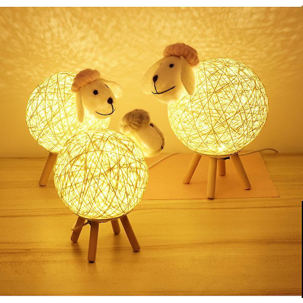 Rattan Fåresenglampe - Sød Natlampe til Børn - Soveværelse, Børneværelse, Stue - USB-kontakt - Lille