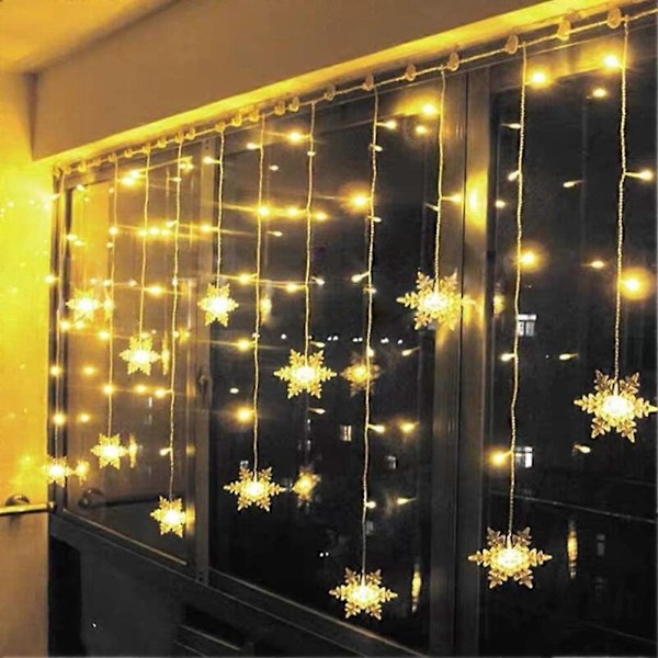 Lumiset lumihiutaleverhot, 3,5 m valosarjat 96 LED 8 valaistustilaa, ikkunakoriste, joulu, häät, syntymäpäivä, koti, pati