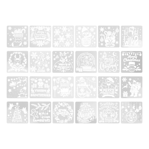 24 stk. væg stencil genanvendelig PET vaskbar jule tema skabelon til håndværk DIY projekter