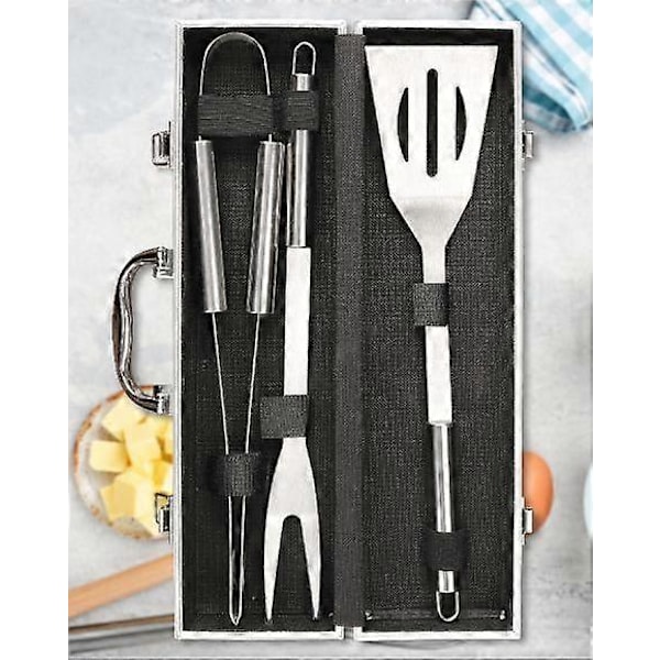 Grillredskabssæt, BBQ-redskabssæt til grillning, aluminiumskuffert, 3 redskaber i rustfrit stål, Materiale: aluminiumslegering