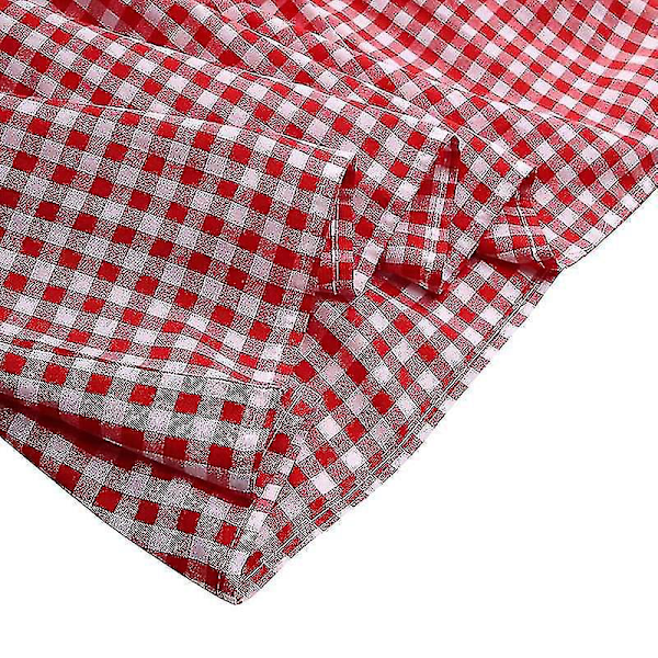 Rød Ternet Puffy Midi-kjole med Korte Ærmer til Kvinder - Størrelse 4XL