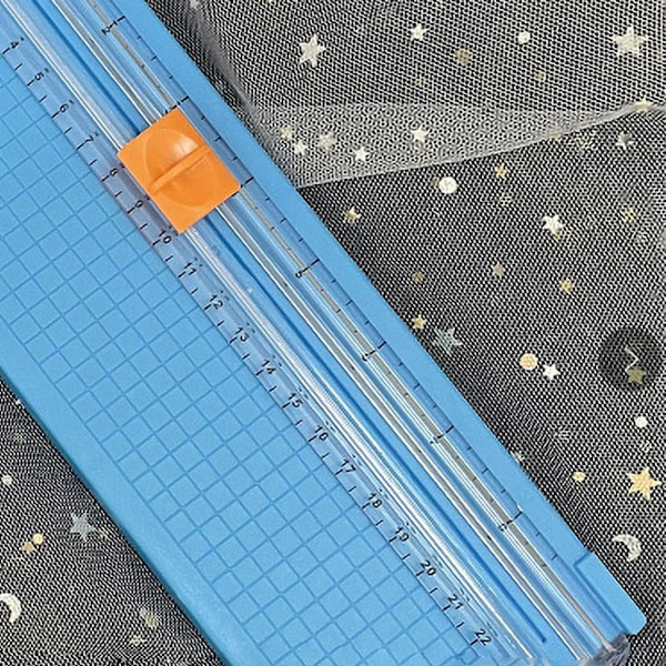 Papperskärare Liten Mini Fällbar Genomskinlig Skala Gratfri Kolstål Skärning Scrapbook Papper Trimmer Blå