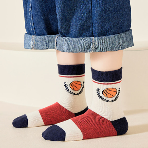 5 par pojkar basketstrumpor barn sport stil basket brev lös mjuk andningsbar alla match mid calf strumpor XL 9-12 år gamla