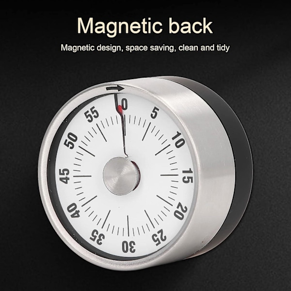 Mekanisk Timer, Magnetisk Timer, 60 Minutters Nedtællingstimer med Lydalarm og Rustfri Stålramme til Køkken