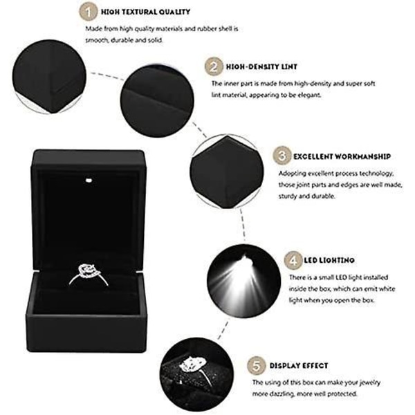 Smykkeskrin med LED-lys, Halskæde Armbånd Ringe Vedhæng Opbevaringsæske til Frieri Forlovelse Valentinsdag Gaver Fødselsdage Charms