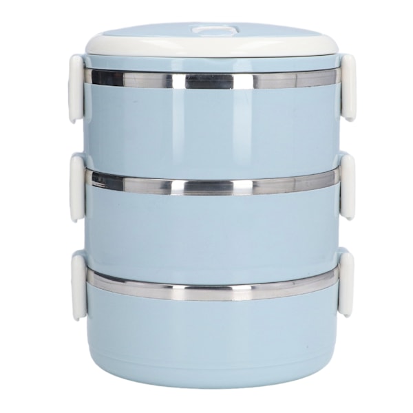 Thermal Lunch Box 304 Stainless Steel 3 Layer Leak Proof Round Insulation Bento Box for Office SchoolBlue