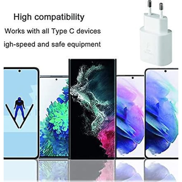 25W Lader Kompatibel med Samsung Galaxy S22, S21, S21 Puls, S21 Ultra, S21 FE, S20 FE, Z Fold 3, Fold 4, Flip 3, Flip 4 5G, Note 20, A53, A52s, A71