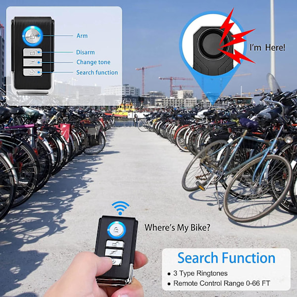 Trådlöst cykelalarmset - Stöldskyddande vibrationsrörelsesensor, IP55 vattentät, superhög