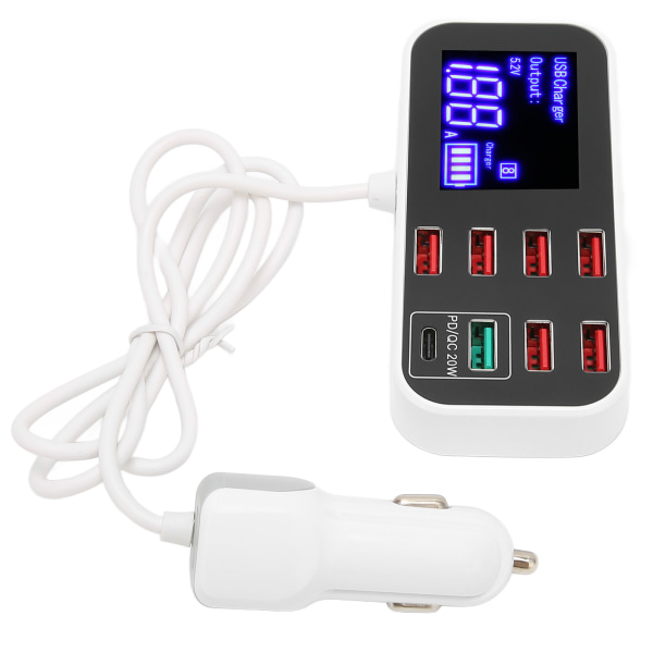 Billaddare Multi USB Laddstation 8 Port Fast PD QC 3.0 Typ C Port Telefonhubb med LCD-skärm