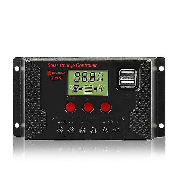 30A Laddningsregulator Solpanel Laddningsregulator Automatisk Identifiering 12V/24V med LCD-skärm och 5V USB-port