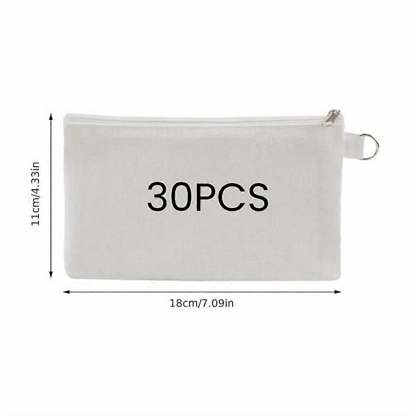 30 st Sublimeringsämnen Sminkväskor Bulk, Canvas Vit Väska White44