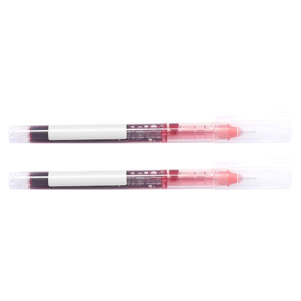 2 stk. Rollerball Pen 0,5 mm Fin Spids Hurtigtørrende Rullende Kugle Flydende Blækpen til Studerende Rød