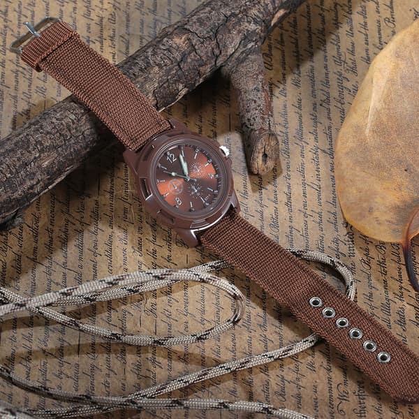 Elektronisk analog armbandsur med rund nylonrem, militärarmbandsur (kaffe)