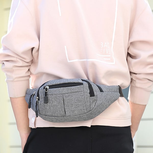 Fanny Pack Multifunktionell Stor Kapacitet Slitstark Vattentät Unisex Plånbok Midjeväska för Utomhussporter Grå