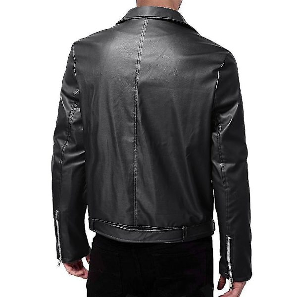 Smallast Slim Fit Svart PU-Läder Biker Motorcykeljacka - Herrmode Ytterplagg