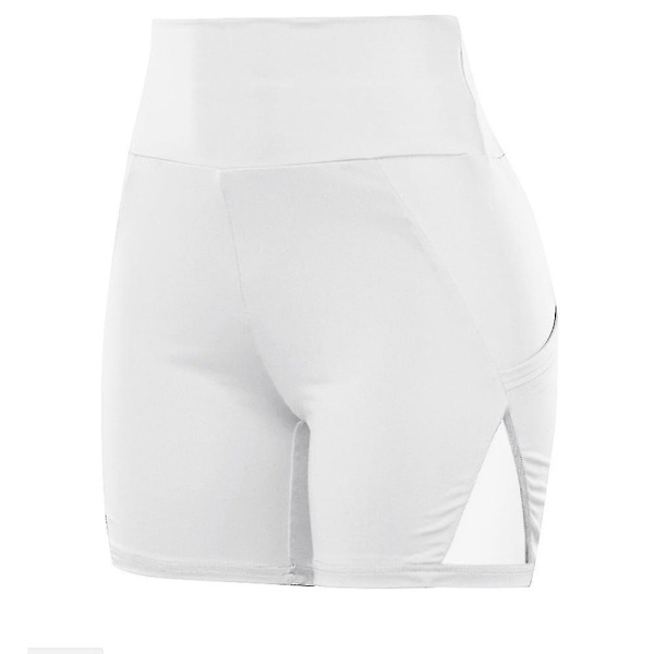Bredbands midjehöga yogashorts med telefonficka för kvinnor L Vit