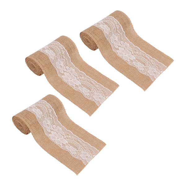 3 rullar jutspetsband Enkel elegant jutspetsbanddekoration för rustika bröllops-DIY-rosetter 5.9inx7.5ft