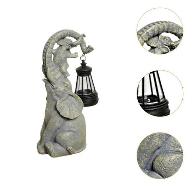 Elefantstatue med solcellelampe til terrasse, indendørs, udendørs gårdhave, lille
