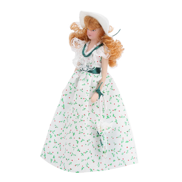 1:12 Miniatyyri posliininen nukke vihreä mekko naiset nainen nukke elegantti nukkekoti lisävaruste