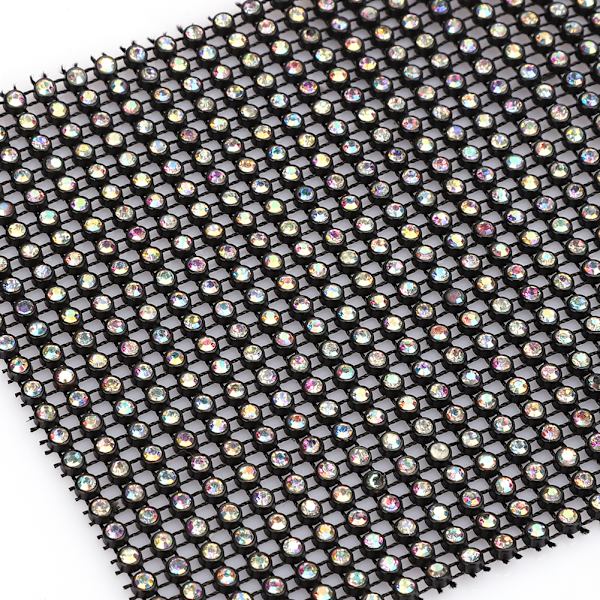 24 rader svart botten plast strass mesh band sy trim kläder tillbehör dekoration