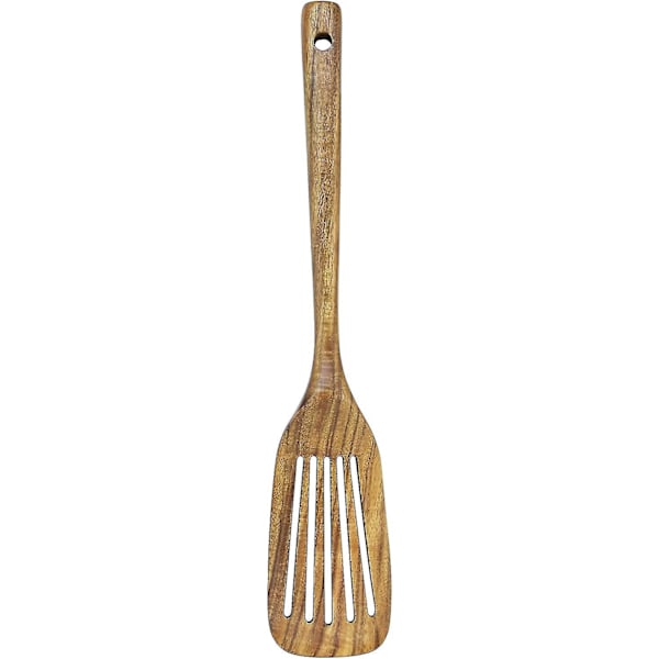 Trä Stekspade med Slitsar för Matlagning, Naturlig Teak med Långt Handtag, handgjord