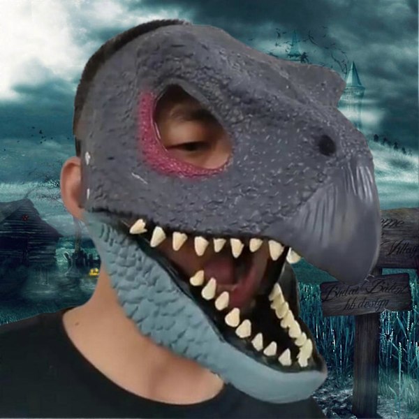 Ansiktsskydd Skrämmande Realistisk Dekorativ Festlig Iögonfallande Rollspelsrekvisita Latex Halloween Skräck Dinosaurie Rörlig Käke Öppen Mun Huvudbonad För Karneval