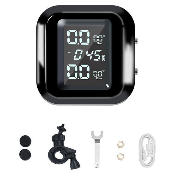 Trådlöst motorcykeldäcktrycksövervakningssystem TPMS med USB-laddning, 2 externa sensorer och digital LCD-display