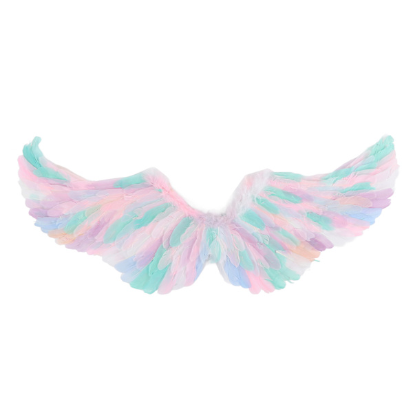 Fe-vingar Kostym Fjäder Färgglada Ängel Prinsessa Vingar för Halloween Cosplay Fest Tillbehör Scen M