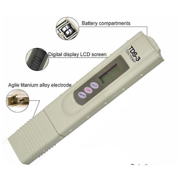 TDS Vattenkvalitetstestare med LCD-display Noggrann mätning för dricksvatten Akvarier RO-system Simbassänger och mer