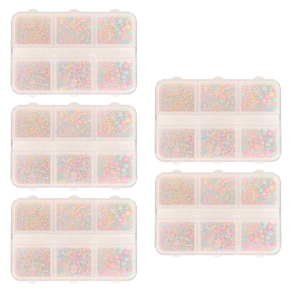 5 lådor Nail Art Pärlor Glittrande Attraktivt Bärbart Plastmaterial Flera storlekar Mini DIY Manikyr Konstpärlor för dekoration
