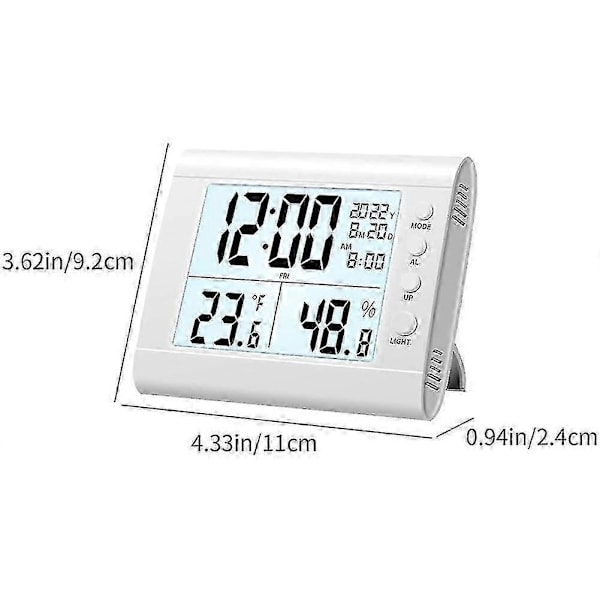 Hygrometer Termometer Digital Fugtighed Temperatur Monitor Måler Vækkeur hvid