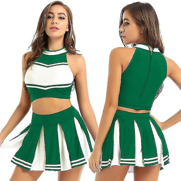 Cheerleader-dräkt för kvinnor, vuxenstorlek, uniform, klänning, outfit, XL, GRÖN