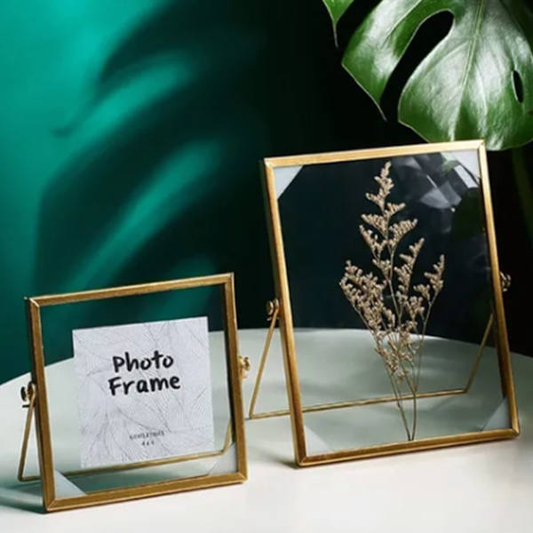 Billedramme Display Transparent Glas Jern Støtte Bordplade Tørret Blomst Ramme til Hjemmedekorationer 6 Tommer
