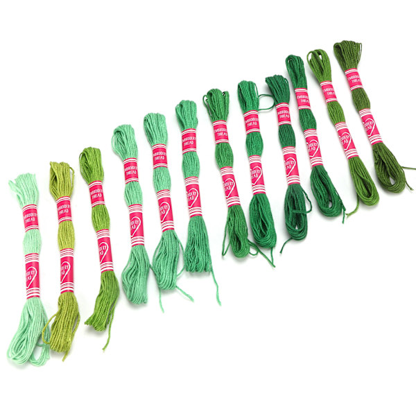 12 stk. broderigarn i gradient, lyse farver, polyestertråd til broderielskere, gruppehåndværk (grøn serie)