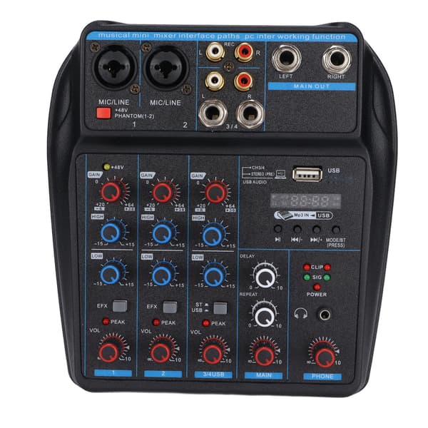 Lydmikser 4-kanals digital USB Bluetooth lydmikserkort for DJ PC direktesending 110-240V UK-plugg