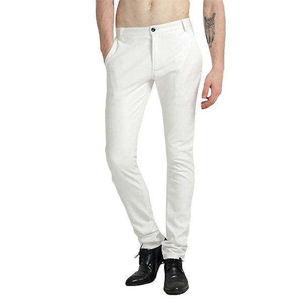 Slim Fit Herr Läderbyxor Casual EU 30 Vit